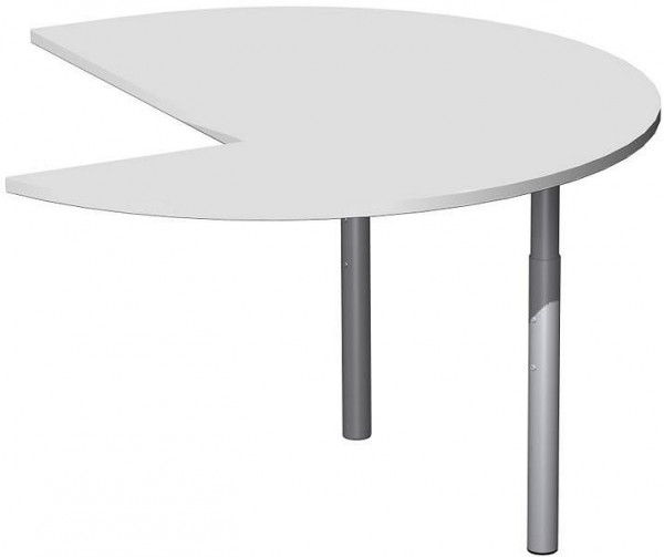 Mesa adicional geramöbel tres cuartos de círculo a la izquierda con pies de apoyo, ajustable en altura, 1200x1200x680-820, gris claro/plata, N-647011-LS