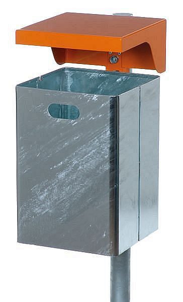 Cubo de basura Renner rectangular 40 L (sin cenicero), para fijación a pared y poste, galvanizado, soporte y capota revestidos, mica de hierro, 7049-00PB DB703