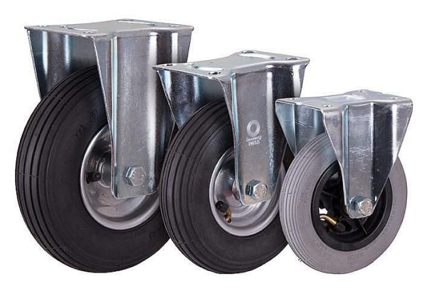 Rueda fija VARIOfit con ruedas neumáticas, 150 x 30 mm, gris, con llanta de acero, bpl-150.001