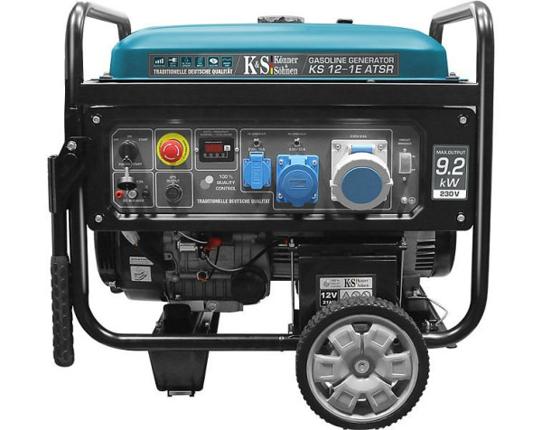 Könner & Söhnen Generador eléctrico de gasolina de 9200W, 1x63A(230V)/1x32A(230V)/1x16A(230V), 12V, conexión ATS, regulador de voltaje, pantalla, KS 12-1E ATSR