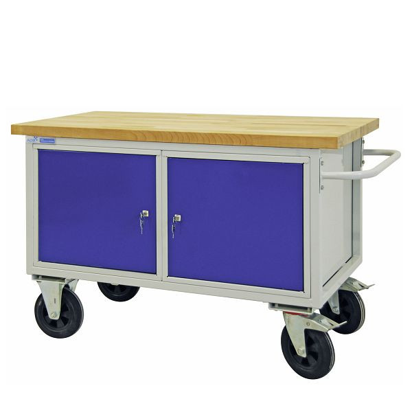 Carro de mesa ADB 2 armarios de chapa de acero, 840x1300x600 mm, color carro de mesa: gris claro, RAL 7035, color puerta/cajones: azul claro (RAL 5012), 42744