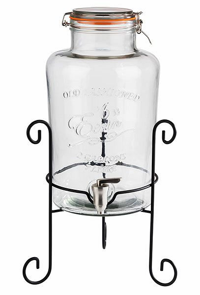 Dispensador de bebidas APS, Ø 27 cm, altura: 50,5 cm, 7 litros, recipiente de cristal, grifo de acero inoxidable, estructura de metal, negro, 10409