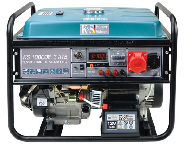 Könner & Söhnen Generador eléctrico de arranque de gasolina de 8000W, 1x16A(230V)/1x16A(400V), 12V, sistema automático de emergencia ATS, regulador de voltaje, pantalla, KS 10000E-3 ATS