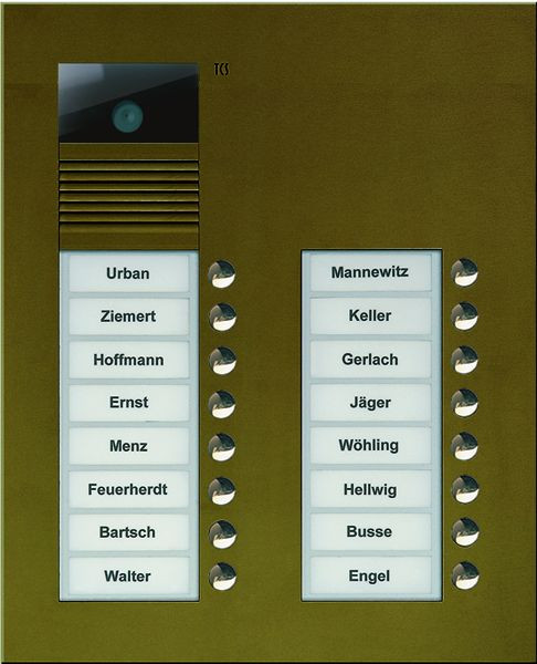 Estación exterior de video TCS serie AVU con 16 botones de campana (alineados a la derecha), 2 columnas, bronce UP, AVU15160-0012