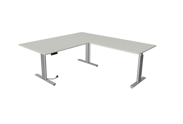 Kerkmann mesa para estar sentado/de pie Move 3 plata An. 2000 x Pr. 1000 mm con elemento adicional 1200 x 800 mm, gris claro, 10235611