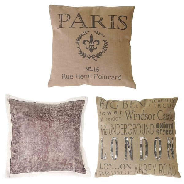 Mendler set de 3 cojines decorativos London + Paris + simil antelina, cojines de sofá cojines decorativos con relleno 45x45cm, 51881 + 51884 + 51885