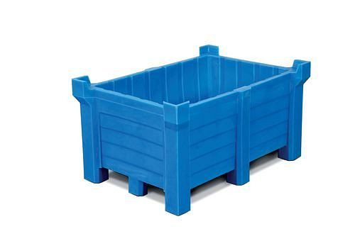 DENIOS Stapelbehälter aus Polyethylen (PE), 90 Liter Inhalt, 70 Liter Auffangvolumen, geschlossen, blau, 185-804