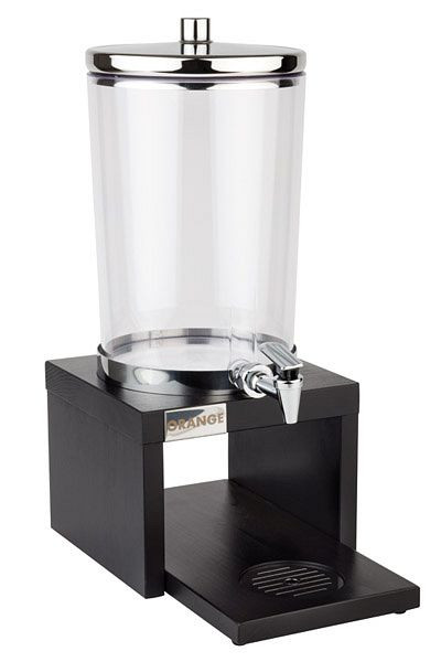 Dispensador de zumo APS -BRIDGE-, 35,5x22 cm, altura: 50 cm, 6 litros, acero inoxidable 18/8, SAN, haya, macizo, color wengué, refrigeración con 2 bolsas de hielo, 10873