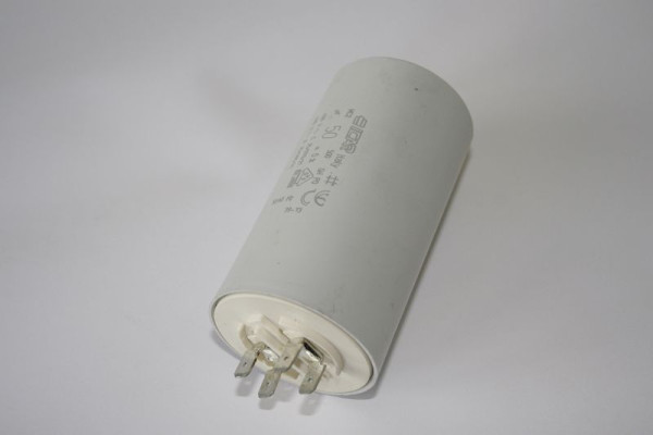 Condensador ELMAG 55 µF para TIGER 400/10/22 W, BOY 330Ø 50 mm, longitud total 106 mm (incluidos 4 conectores planos), 9100543