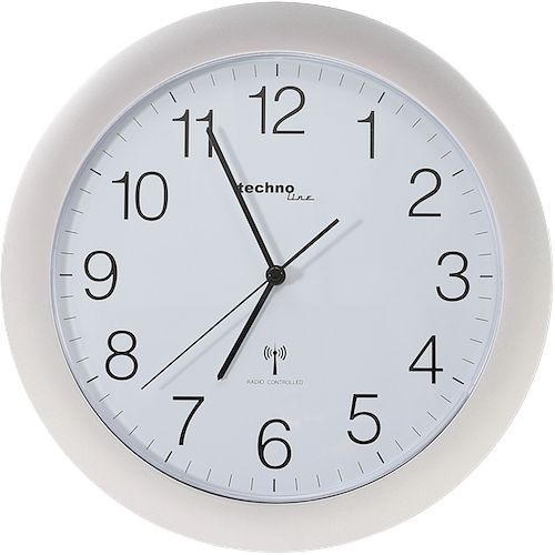 Technoline reloj de pared radiocontrolado plateado, reloj de plástico radiocontrolado, dimensiones: Ø 30 cm, reloj de cuarzo, WT 8000 plateado