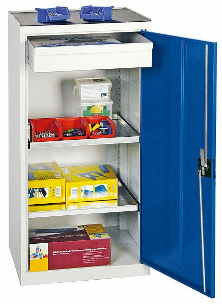 Armario para herramientas y materiales contundentes serie 2000, 7035/5010, 1 cajón, 2 estantes, 2001174
