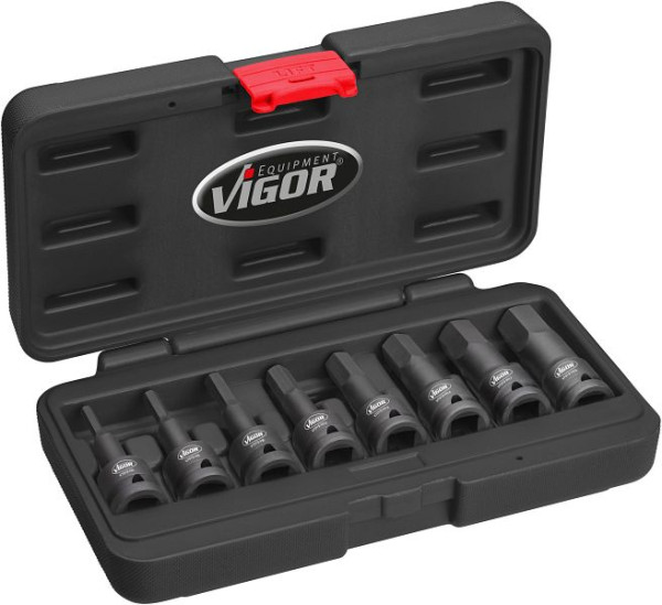 VIGOR Juego de puntas de destornillador para llave de impacto para perfil con hexágono interior, número de herramientas: 8, V7019