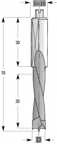 Taladro de espiga Edessö HW S10, fresado posterior, A: 5, B: 35, GL: 70 - RH, 143605001