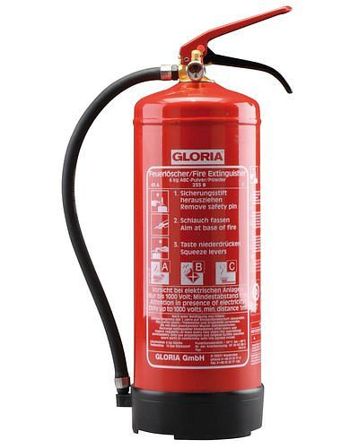 Extintor de polvo a presión permanente DENIOS GLORIA, 6 kg, clase de fuego A, B, C, 123-589