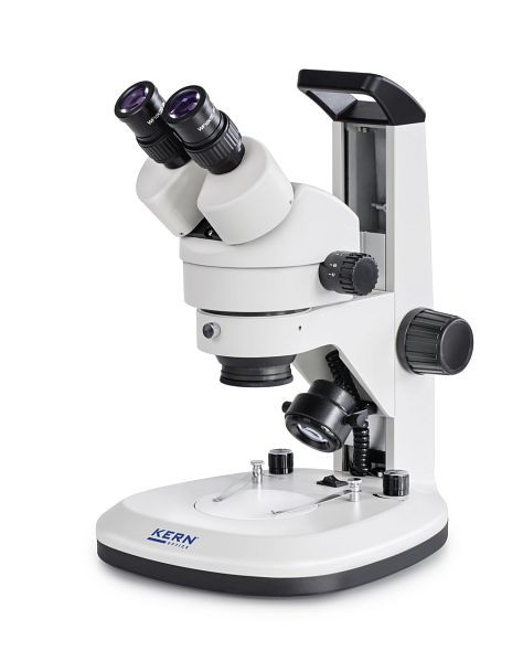 Microscopio con zoom estéreo KERN Optics, con mango, Greenough 0,7 x - 4,5 x, binocular, ocular HWF 10x / Ø 20 mm de altura, fuente de alimentación incorporada, OZL 467