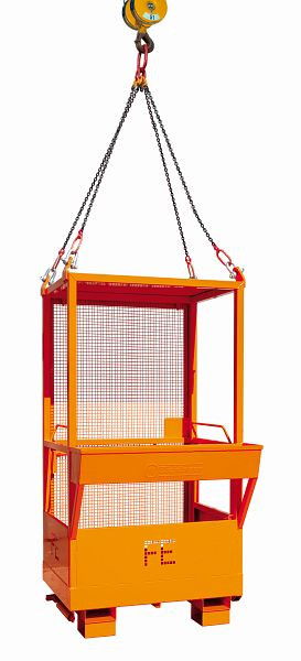 Plataforma de trabajo industrial Eichinger para grúa y carretilla elevadora, 2 personas, naranja puro, 10730100000100