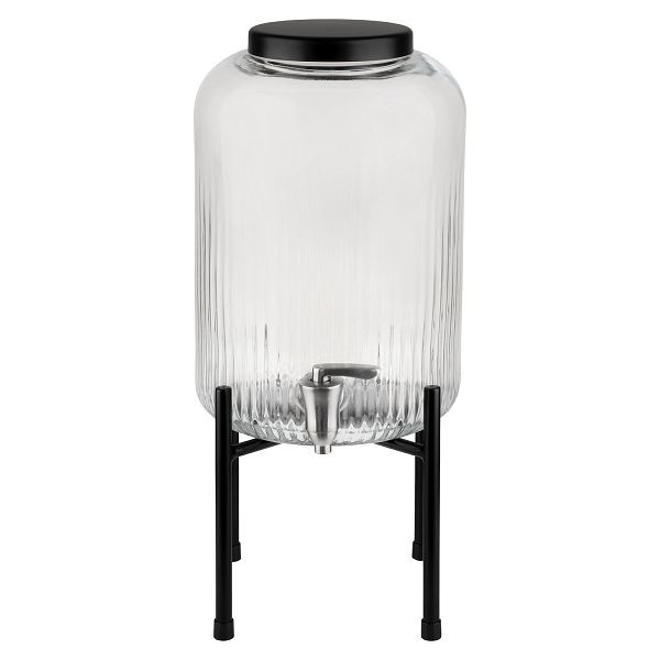 Dispensador de bebidas APS -INDUSTRIAL-, Ø 20 cm x 45 cm, recipiente de cristal, grifo de acero inoxidable, estructura de metal, tapete antideslizante de silicona, 7 litros, 10450
