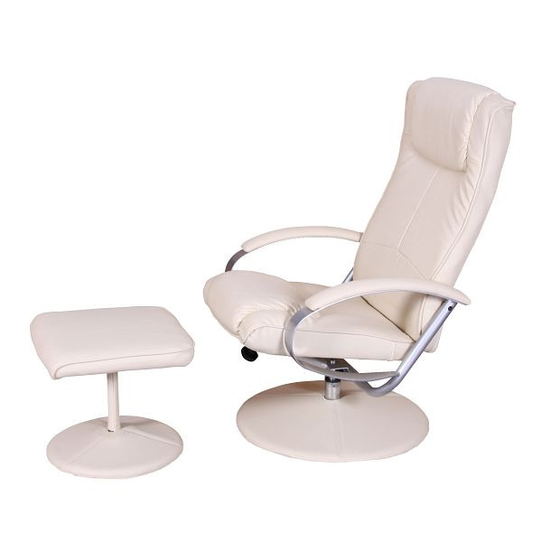 Mendler Relaxliege Relax sillón Sillón TV N44 con taburete, blanco crema, 20154