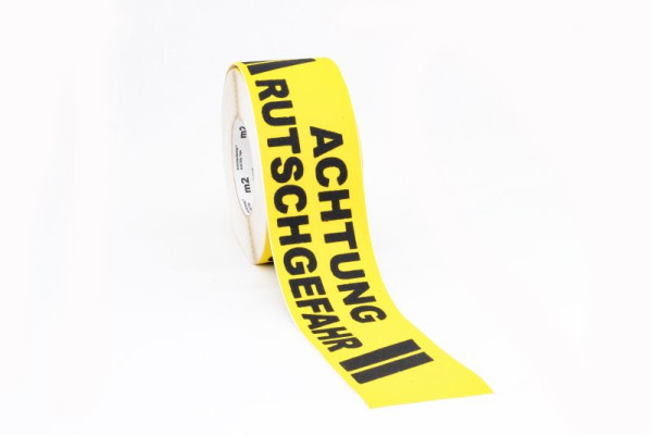 cubierta antideslizante m2 marca de advertencia negro/amarillo con texto &quot;Precaución: peligro de resbalar&quot; rollo 75 mm x 18,3 m, M11R075183