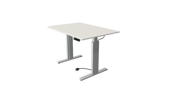 Mesa para sentarse/de pie Kerkmann Move 3 plateada, ancho 1200 x fondo 800 mm, altura ajustable eléctricamente de 720 a 1200 mm, blanco, 10231510
