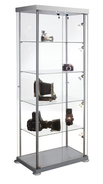 Vitrina rectangular Kerkmann expoline, A 850 x P 425 x A 1800 mm, transparente/aluminio plateado, 40376182