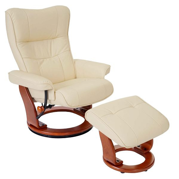 Silla de relajación Mendler MCA Montreal, taburete de silla de TV, capacidad de carga de 130 kg de cuero real, crema, color miel, 56047