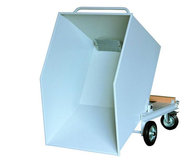 Carro caja de chapa KLW, con contenedor basculante completamente soldado, que incluye cavidades para carretilla elevadora, grifo de drenaje, criba de chapa perforada y dispositivo de bloqueo, 8615-6050-620L