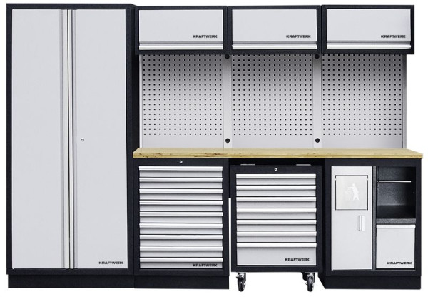 Kraftwerk MOBILIO Sistema de armario de taller de 4 elementos con armario enrollable, con pared cuadrada perforada, 3964D