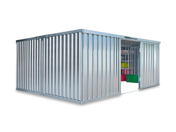 Combinación de contenedores de material FLADAFI MC 1540, galvanizado, desmontado, sin suelo, 5080 x 4340 x 2115 mm, puerta simple en el lado de 5 m, F15430101