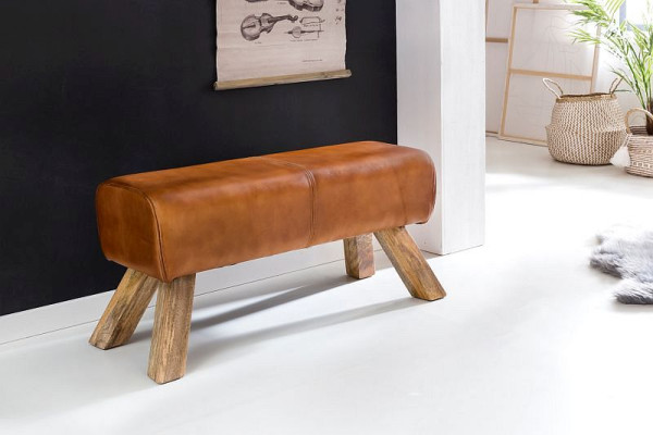 Wohnling Design Taburete madera 90x30x43 cm cuero moderno Springbok, WL5.105