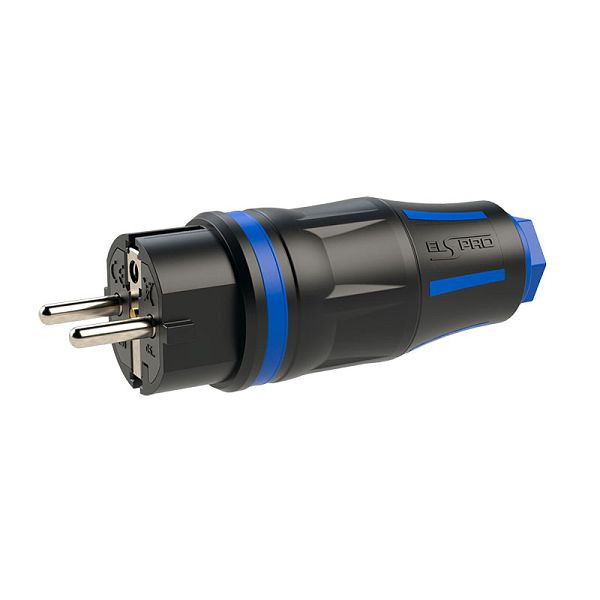 ELSPRO Conector protector de goma maciza, 3 polos, 16 A, 230 V, negro-azul, SCH11/PG/BL/N