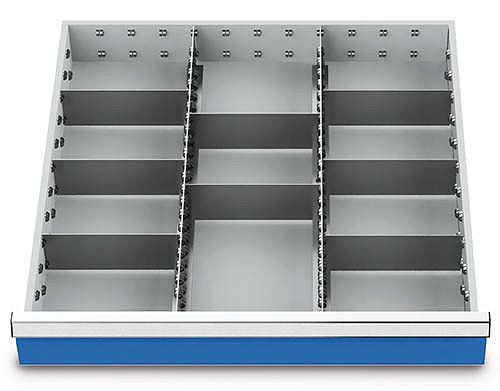 Inserto de cajón Bedrunka+Hirth, guías de compartimento central serie 700, con 8 divisores, para frente de 150 mm, 139BLH150A