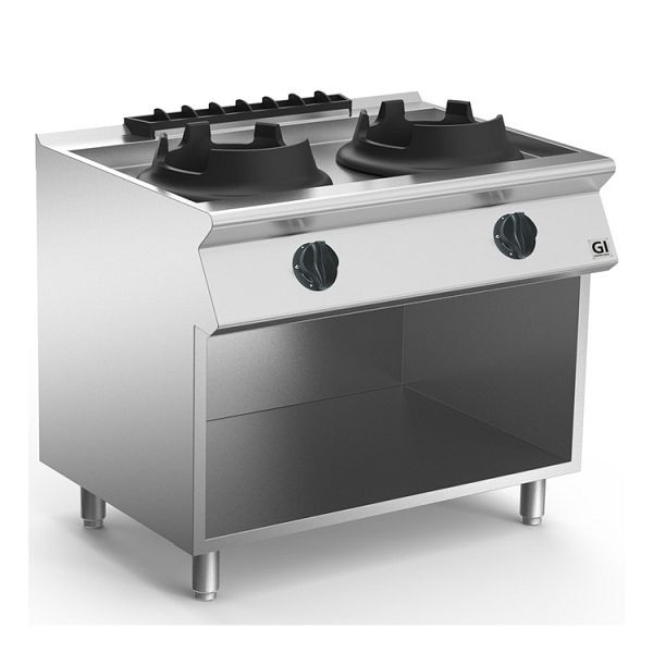 Quemador wok Gastro-Inox 700 &quot;High Performance&quot; con 2 quemadores cada 10kW, 120cm, modelo de pie, 170.027