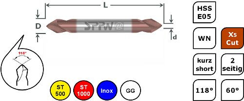SPPW Duo-Mag HSS-E05 + X5 Corte 60 ° WN L: 40 - Ø3.0x0.5, 1246070300