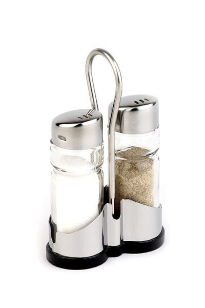 APS vinagrera de sal y pimienta, 8 x 8 cm, altura 13 cm, vidrio, acero inoxidable, ABS, 40455