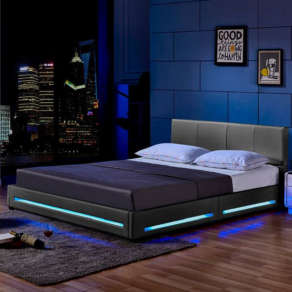 HOME DELUXE Cama LED ASTEROID gris oscuro - 180 x 200 cm, 20600