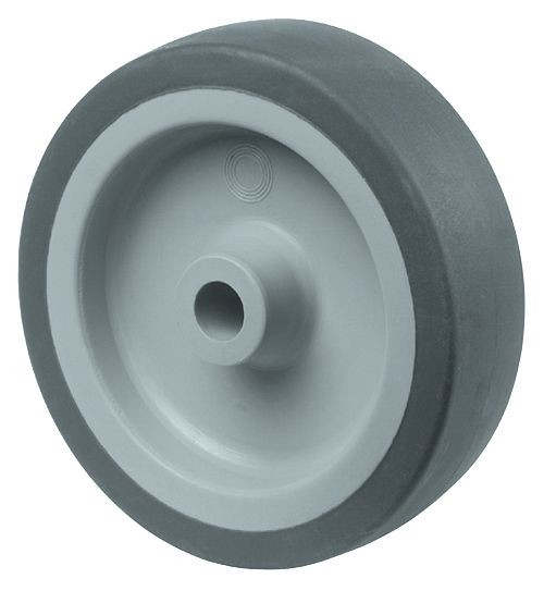 Ruedas BS rueda de goma, anchura de rueda 14 mm, Ø de rueda 30 mm, capacidad de carga 35 kg, banda de rodadura de goma gris, cuerpo de rueda de plástico, cojinete deslizante, A80.030