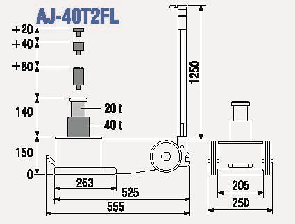 Gato hidráulico neumático TDL de 2 etapas, capacidad de carga: 40t, altura: 15cm, AJ-40T2FL