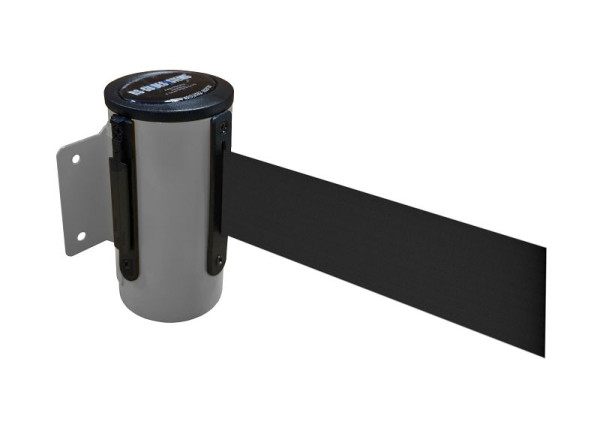 Cinta de barrera RS-GUIDESYSTEMS para montaje en pared con cinturón, carcasa: gris / cinturón: negro, longitud del cinturón: 4,0 m, GLW 25-A/03-4.0