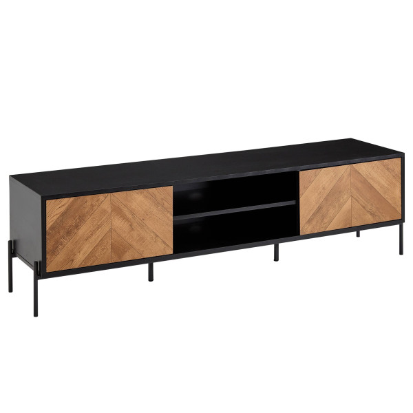 Wohnling mueble bajo madera negro / roble decoración 163x45x40 cm Cómoda para TV con dos puertas, mueble para TV de diseño alto, mesa para TV mueble para TV moderno, WL6.580