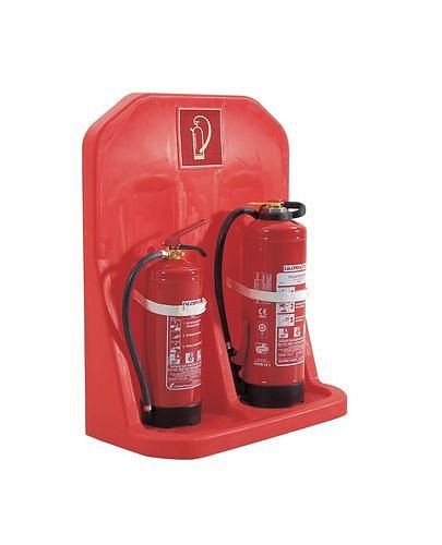 Soporte de pared para extintor DENIOS para 2 botellas, rojo, 169-988