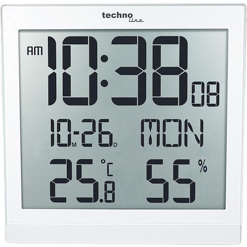 Reloj de pared Technoline DCF-77 radiocontrolado con opción de ajuste manual, blanco, dimensiones (AnxAlxP): 224 x 224 x 23 mm, WS 8015 blanco