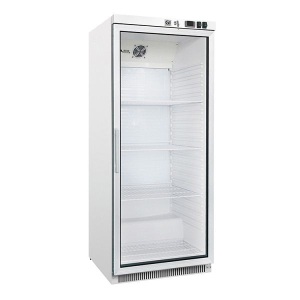 Frigorífico Gastro-Inox fabricado en acero blanco con puerta de cristal 600 litros, refrigerado estáticamente con ventilador, capacidad neta 580 litros, 204.004