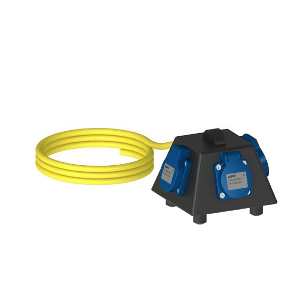 Distribuidor de seguridad de caucho macizo ELSPRO serie CELLE, cable de alimentación: contacto de protección de 3 m, salida: 3 contactos de protección, 1000001