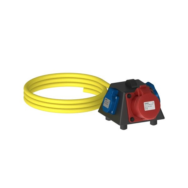Distribuidor de seguridad de caucho macizo ELSPRO serie CELLE, cable de alimentación: 3 m CEE 400 V 16 A, salida: 1x 400 V y 2 contactos de protección, 1001103