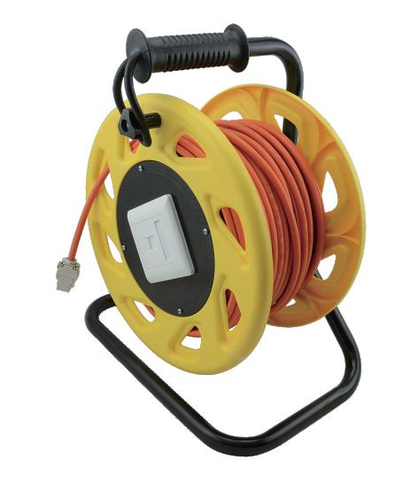 Carrete de cable Helos, cable de red Cat 7A, móvil, naranja/amarillo, 50,0 m, 304281