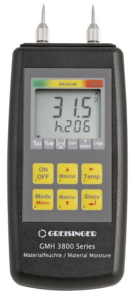 Greisinger GMH 3810 Medidor de humedad de material resistivo con agujas de medición integradas, 600350