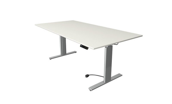 Mesa para sentarse/de pie Kerkmann Move 3 plateada, ancho 2000 x fondo 1000 mm, altura ajustable eléctricamente de 720 a 1200 mm, blanco, 10233510
