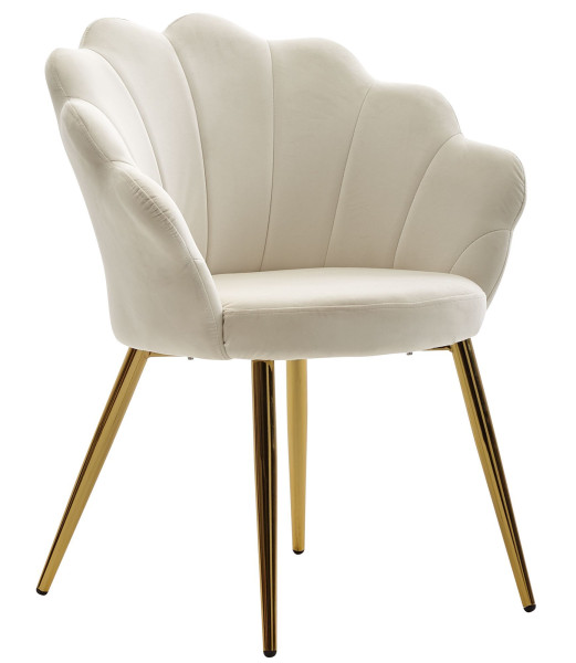 Silla de comedor Wohnling tapizada en terciopelo blanco tulipán, silla de cocina con patas doradas, silla de concha de diseño escandinavo, WL6.438