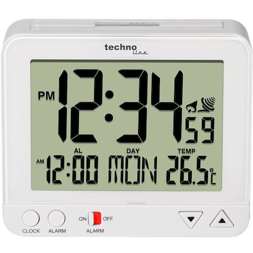 Technoline radio reloj despertador blanco, iluminación permanente atenuada sin fuente de alimentación, dimensiones: 96 x 80 x 32 mm, WT 195 blanco